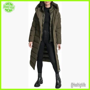 Women's Maxi Puffer Coat Long Quilted Winter Jacket Asymmetrical Zipper Bib